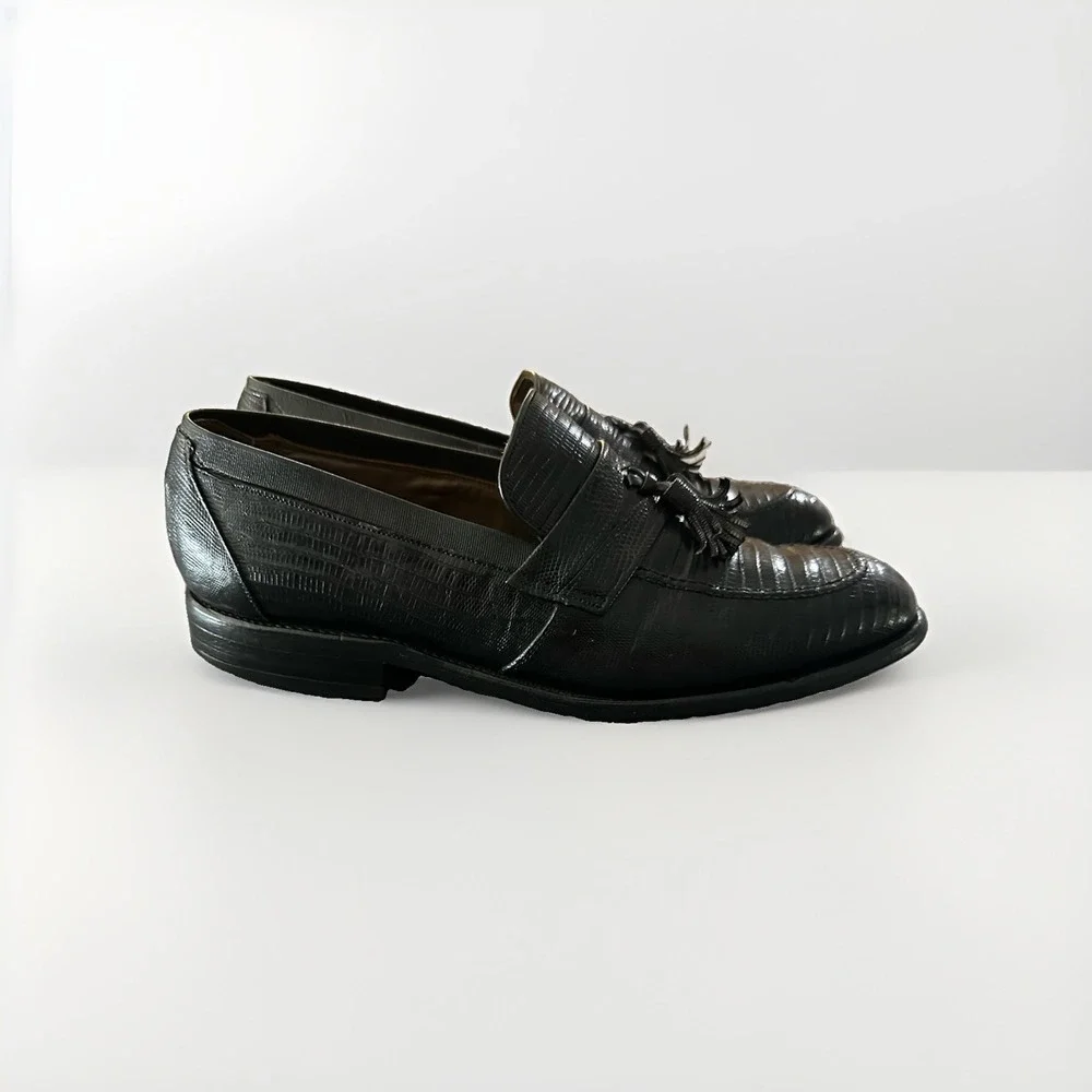 ALLEN EDMONDS Lizard Leather Clayton Tassel Loafer Black Size 9.5 D